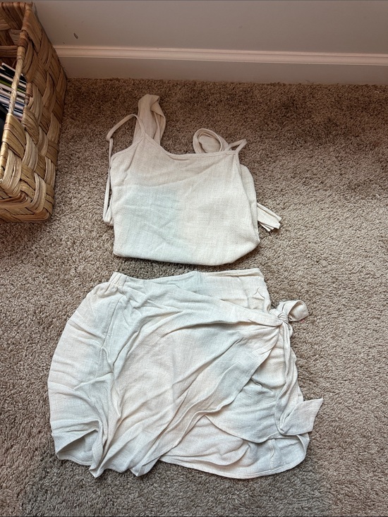 Tops - Cream Two-Piece Linen-Look Tank & Wrap Skirt Set